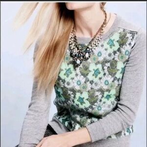 J. Crew Gray and Green Floral Women's Sweater